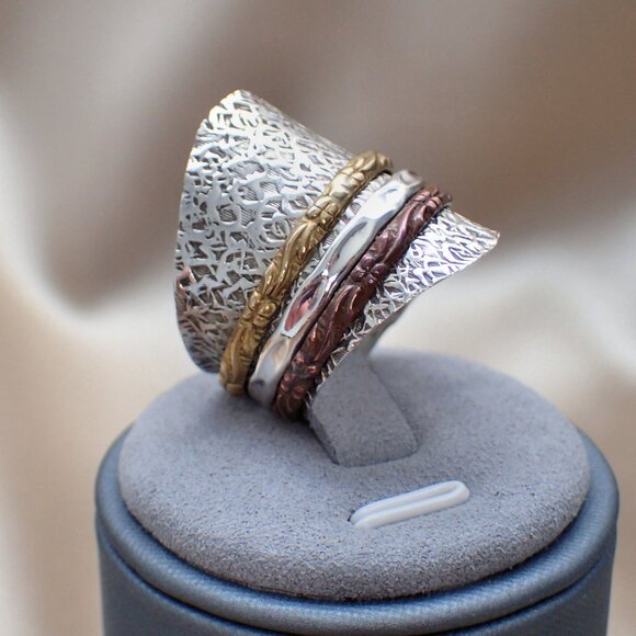 Boho Style 3 Metal Trio Spinner Ring - Picture 6 of 9